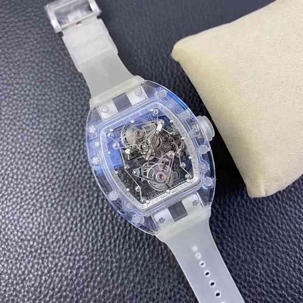 

watch wine barrel leisure busin ess richa 56 02 automatic millers crstal case white glue band mens wrist clock gmt reloj, Slivery;brown