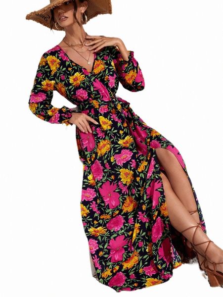 

casual dresses floral print lantern sleeve belted dress e59h#, Black;gray