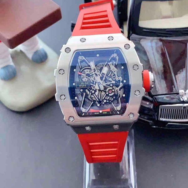 

richa millers wristwatches 35-02 automatic mechanical luxury watch tonneau steel case alloy skeleton gmt clock reloj fashion mens watches, Slivery;brown