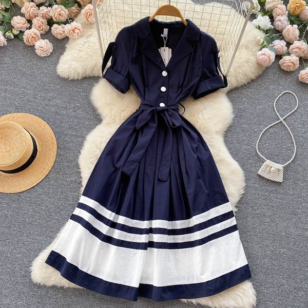 

new casual summer solid slim short lady dress a line notched collar button chiffon single breasted women dresses 2023, Black;gray