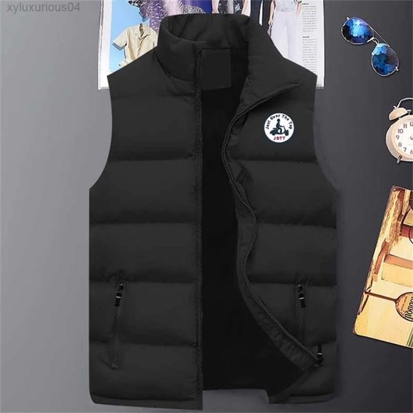 

designers hoodie 2022 winter warm men's sleeveless down jacket outdoor zipper vest stand-up collar waistcoat man jott printed plus size, Black