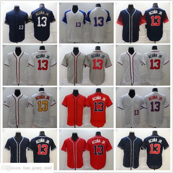 

new baseball 13 ronald acuna jr. jerseys stitched jersey breathable sport grey black red white home away blank size s-xxxl, Blue;black