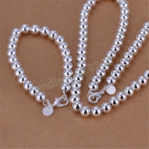 

925 stamped silver color bracelets necklace jewelry set for women fine 8mm buddha beads fashion girl party gifts