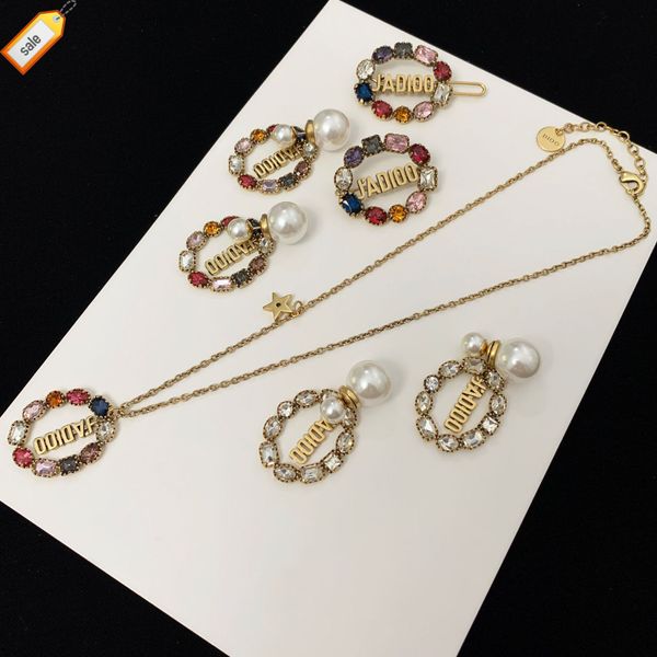 

luxury designer necklaces for women d home / di color diamond pearl earrings female brass zircon clavicle chain necklace brooch hairpin set, Silver