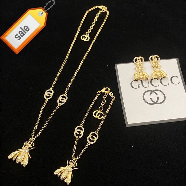 

luxury designer necklaces for women g family / ancient necklace women's fashion diamond inlaid bee suit bracelet trend earring head, Silver