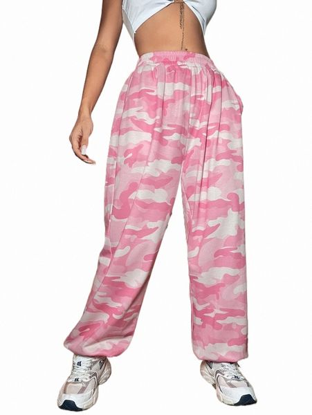 

women's pants & capris camo print slant pocket sweatpants 93fk#, Black;white