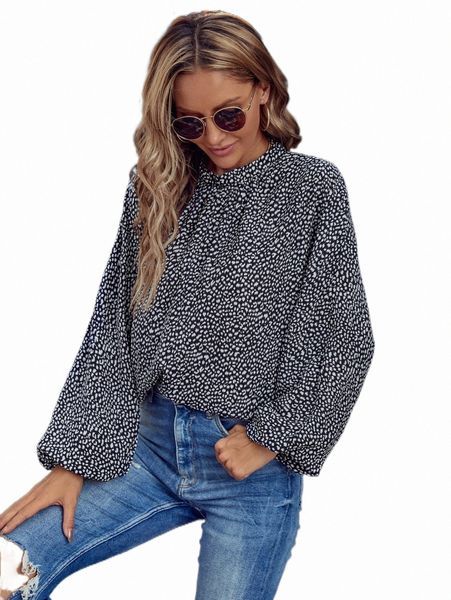 

women's blouses & shirts dalmatian print lantern sleeve blouse p57g#, White