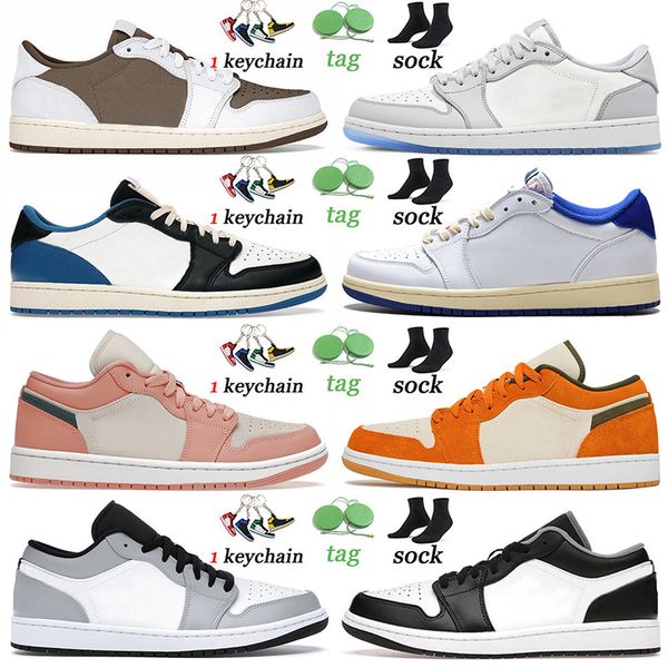 

2022 arrival reverse mocha 1s low shoes basketball jumpman 1 shoe fragment cactus jack white blue light madder root ceramic light smoke grey