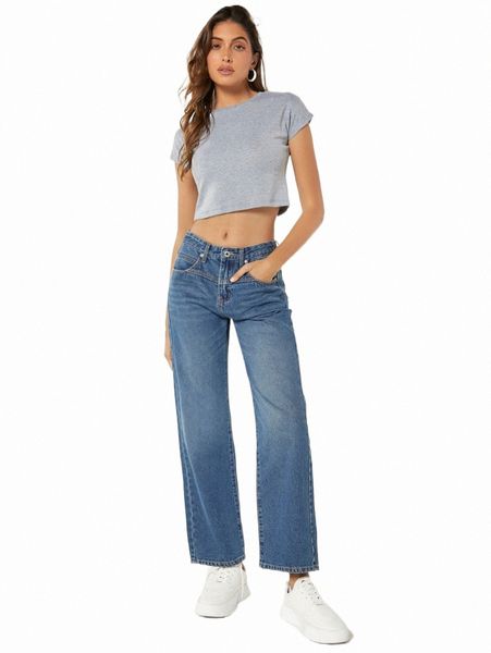 

women's jeans blues slant pocket straight leg jeans j2am#, Blue