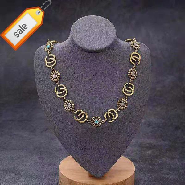 

luxury designer necklaces for women gujia g family bracelet daisy turquoise brass necklace 2022 versatile ring earrings, Silver