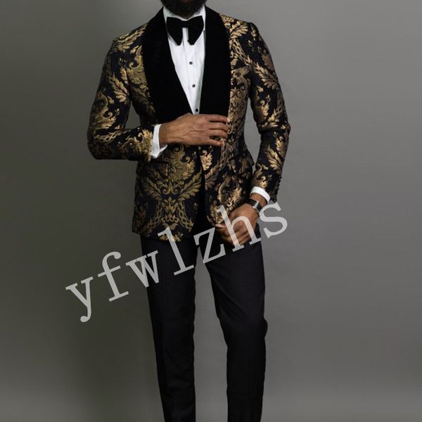 

handsome golden flower jacket men suits groom tuxedos groomsmen wedding prom man blazer color optional 09, Black;gray