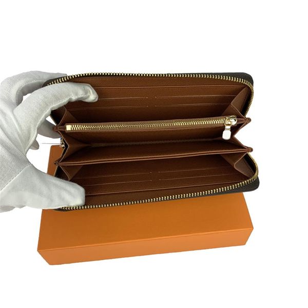 

whole fashion wallet single zipper designer men women leather wallets lady ladies long purse with orange box card241m, Red;black