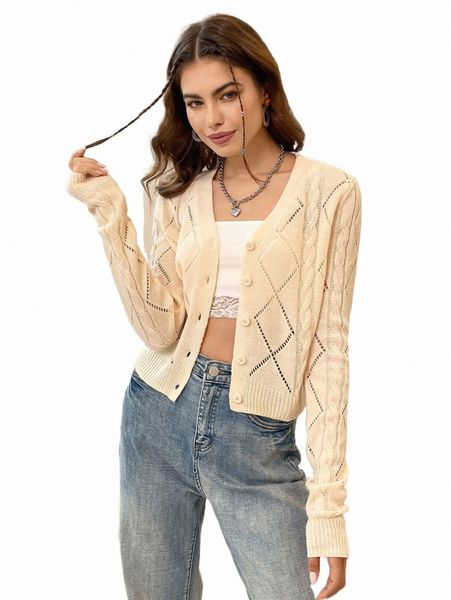 

women's sweaters mod pointelle knit button front cardigan t4x6#, White;black