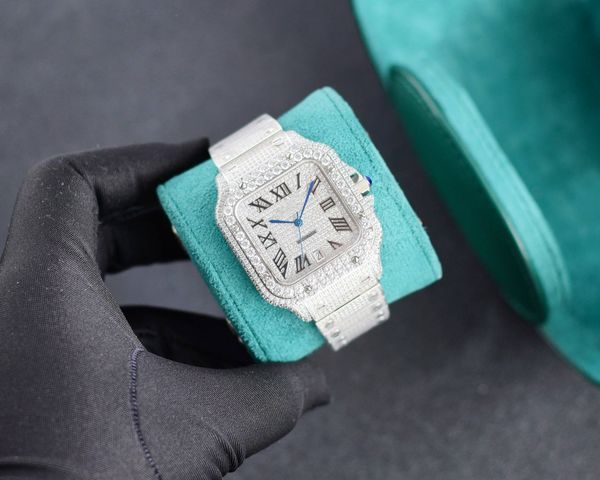 

men's prong set hip hop diamond watches latest stainless steel fully automatic mechanical sports watches, Slivery;brown