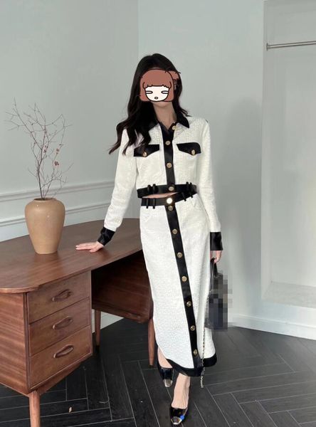 

22 women's two piece dress skirts temperament short jacket with high waist half skirt black and white contrasting color design 903