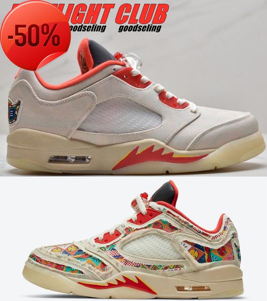 

boots 5 low chinese new year men basketball shoes 5s sail chile red-opti yellow-pearl white mens outdoor sneakers trainers sports, Black