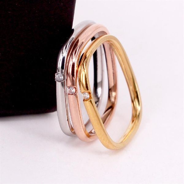 

316l titanium steel square shape ring with one diamond in two colors for women engagement jewelry239y, Silver
