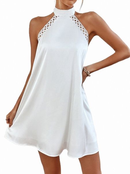 

casual dresses contrast guipure lace backless halter dress i96s#, Black;gray