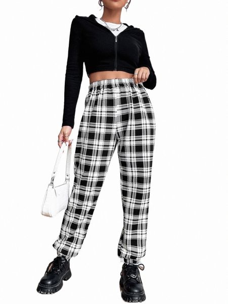 

women's pants & capris plaid print elastic waist sweatpants r8vh#, Black;white