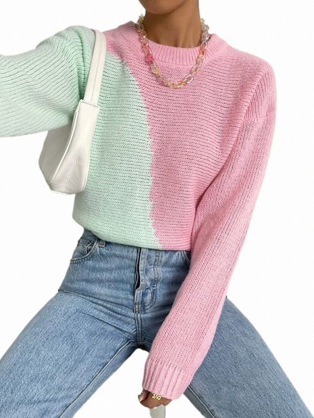 

women's sweaters two tone drop shoulder sweater w56e#, White;black