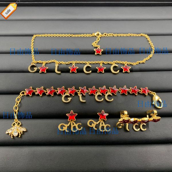 

luxury designer necklaces for women g family necklace / ancient new letter diamond inlaid temperament neck chain bracelet earrings ear clip, Silver