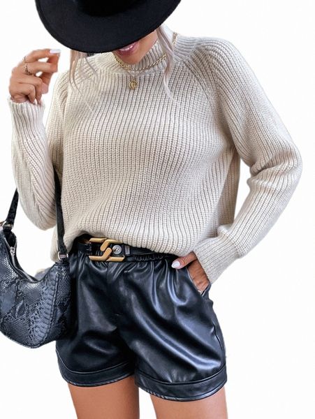 

women's sweaters rib-knit mock neck raglan sleeve sweater 01cm#, White;black