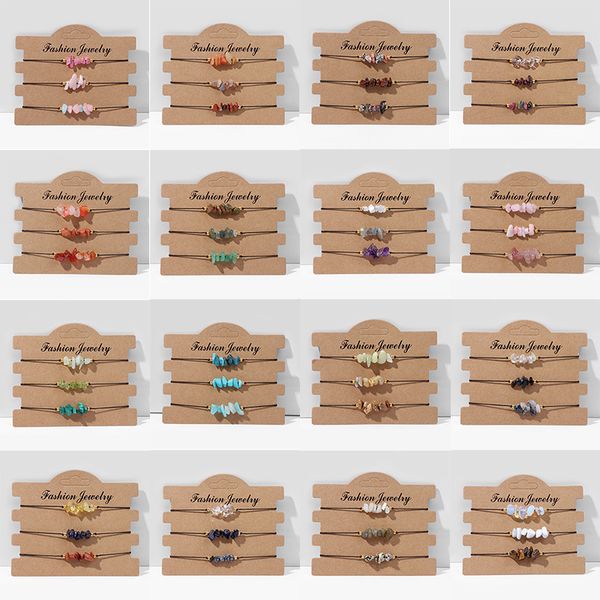 

3pcs/lot minimalist woven bracelet strands irregular natural stone set tiger eye quartzs charm couple reiki jewelry for men women friend gif, Black