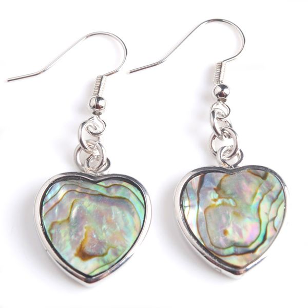 

10pair new zealand natural abalone shell dangle earring beads heart pendant earrings fashion ear jewellery for female v9005, Silver