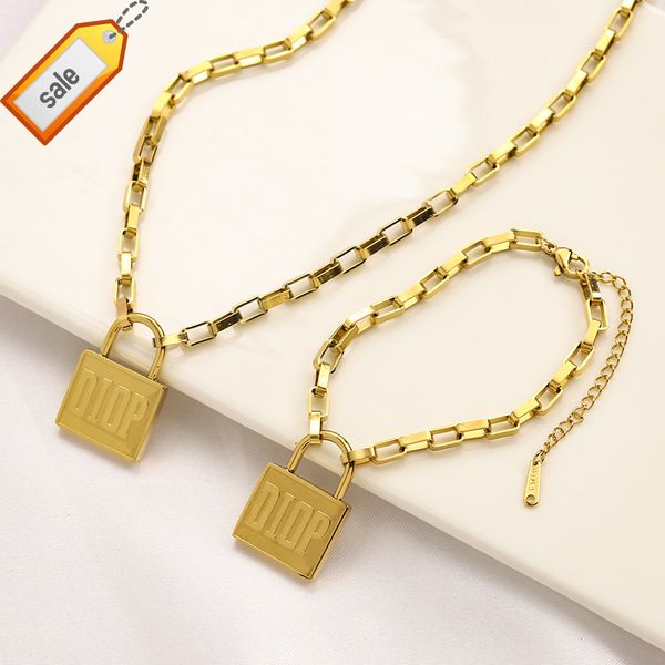 

luxury designer necklaces for women titanium steel di jia d cd square chain necklace bracelet set stainless letter lock pendant neck, Silver