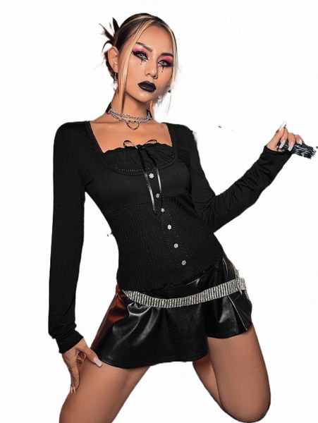 

women's t-shirt halloween square neck bow front tee w5wy#, White