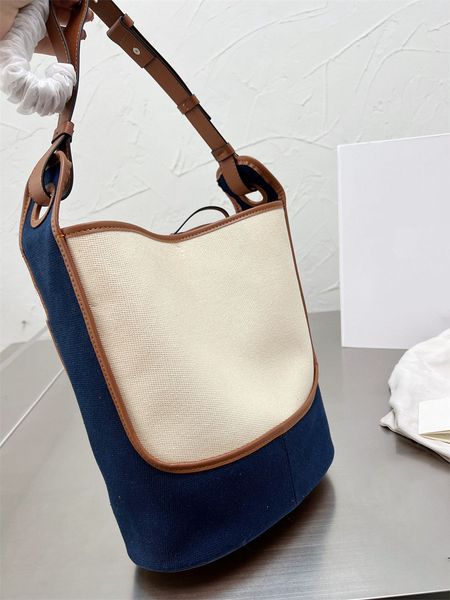 

new women's white balloon canvas bucket bag lady shoulder bags designer spliced crossbody bags large capacity handbags purses wholesale