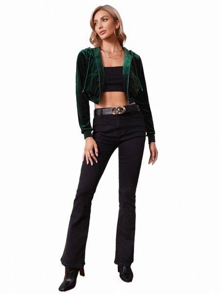 

women's hoodies & sweatshirts drawstring crop velvet hoodie d7rn#, Black