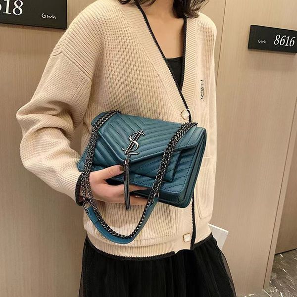 

2021 fashion women's bag small fragrant style lingge chain shoulder crossbody messenger handbags black pu