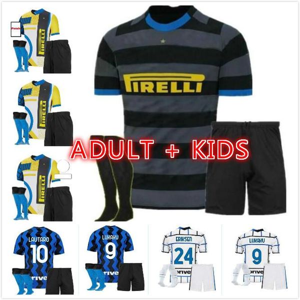 

men kids kit inter barella soccer jersey lukaku milan vidal lautaro eriksen alexis 20 21 de vrij fourth football shirt 2021 hakimi uniforms, Black