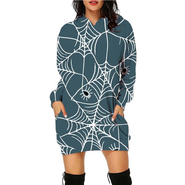 

women casual hoodie dress melanin sweatshirt fashion dresses halloween 3d print long hooded pullover sweatshirts, Black