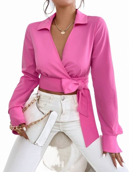 

women's blouses & shirts knot side wrap crop blouse x3av#, White