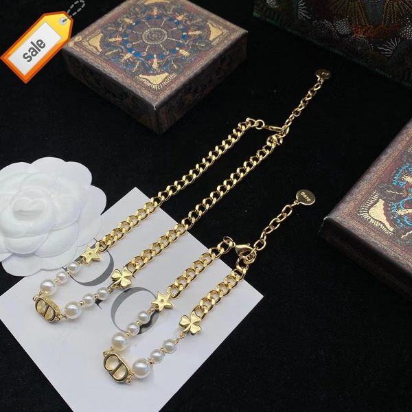 

luxury designer necklaces for women dijia / dejia star inlaid rhinestone pearl necklace women's brass bracelet classic first jewelry, Silver