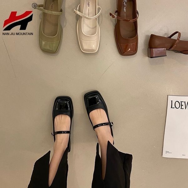 

dress shoes flat women leather square toe spring autumn single mary jane black simple 220902