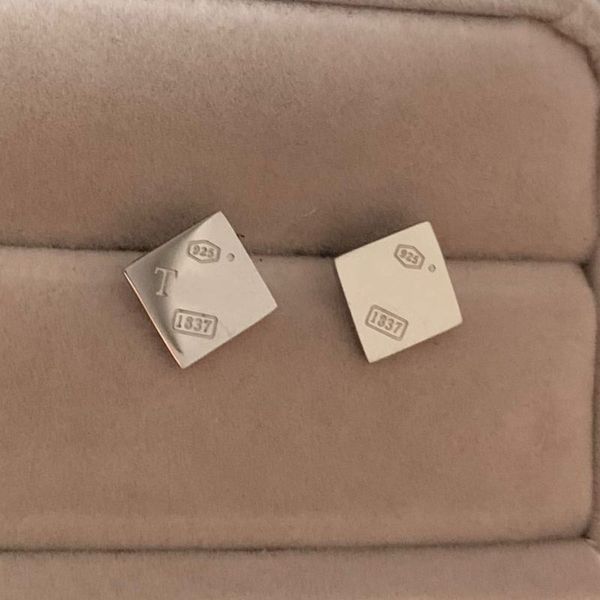 

luxury designer women fashion stud titanium steel square engagement earrings, Golden;silver