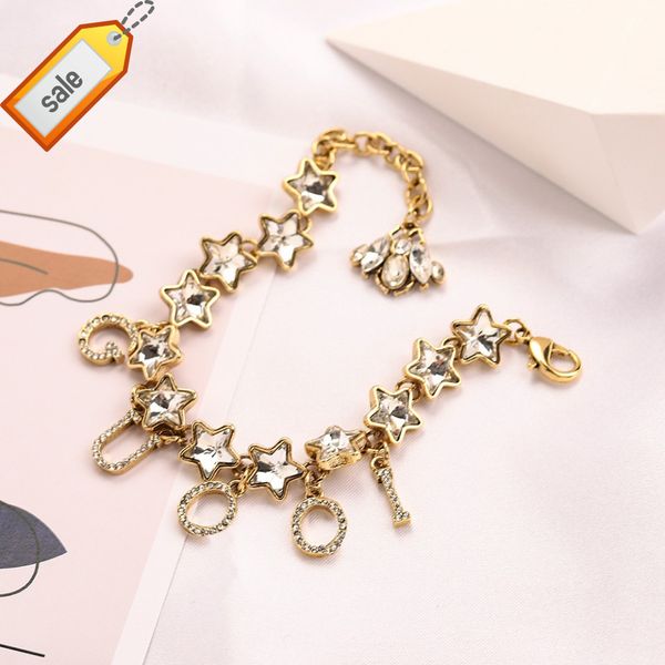 

luxury designer necklaces for women new family ancient letter bee five pointed star inlaid diamond fashion double bracelet female personalit, Silver