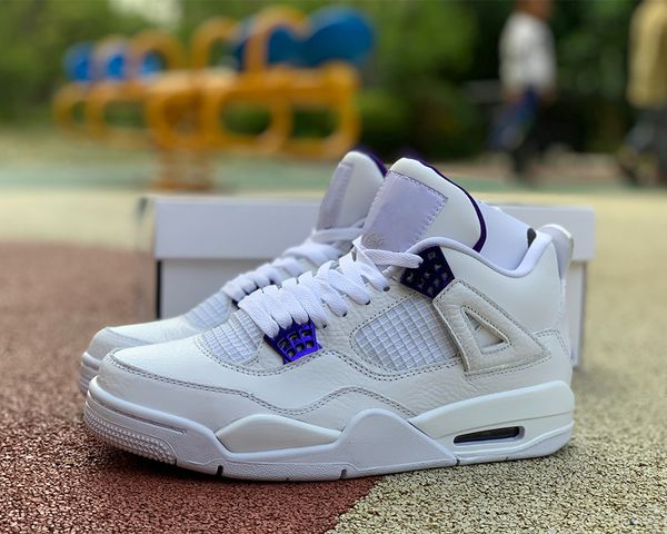 

jumpman 4s purple metallic basketball shoes 4 white court-purple outdoor running trainers sports sneakers ship with box, Black