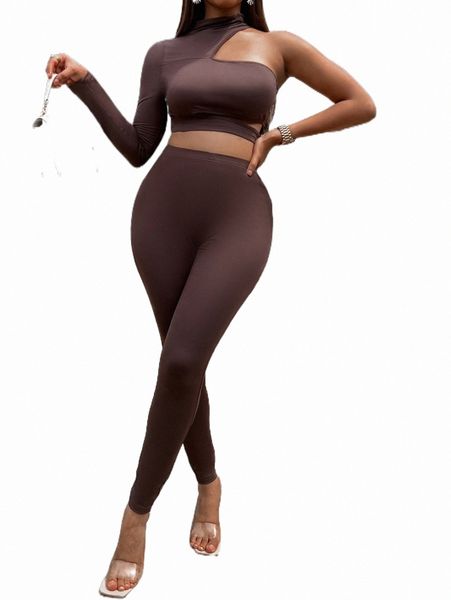 

two piece dress asymmetrical neck crop & leggings x2s5#, White