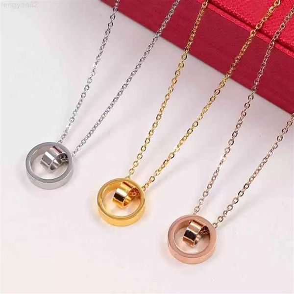 

with box classic luxury women necklace jewelry nail screw double circle necklace for lady girls titanium steel designer love neckl259n, Silver