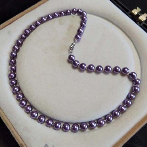 

long 18" 8mm necklace dark purple akoya shell pearl necklace, Silver