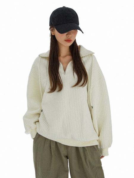 

women's hoodies & sweatshirts dazy half zipper drop shoulder pullover u8fp#, Black
