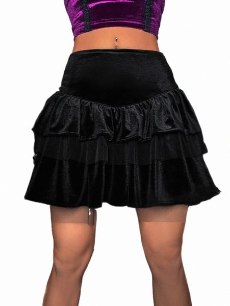 

skirts velvet contrast mesh layered skirt 2022 new 88nh#, Black