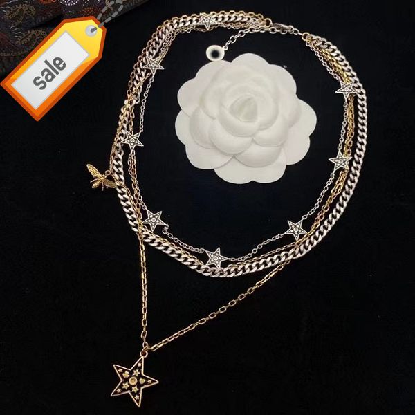 

luxury designer necklaces for women the new d family five pointed star bee four layer necklace is fashionable and versatile. brass clavicle, Silver