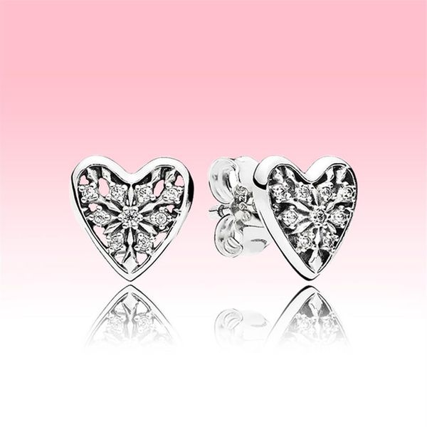 

love heart wedding stud earring cz diamond jewelry with original box for pandora 925 sterling silver heart-shaped earrings for wom302h, Golden;silver