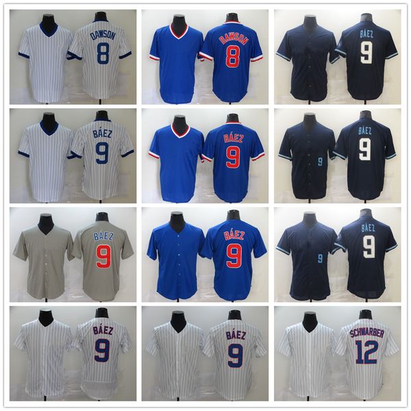 

ncaa baseball 9 javier baez jerseys stitched 8 andre dawson 12 kyle schwarber 14 ernie banks jersey breathable sport black blue white grey h, Blue;black