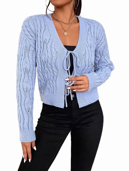 

women's sweaters cable knit tie front drop shoulder cardigan r3gn#, White;black